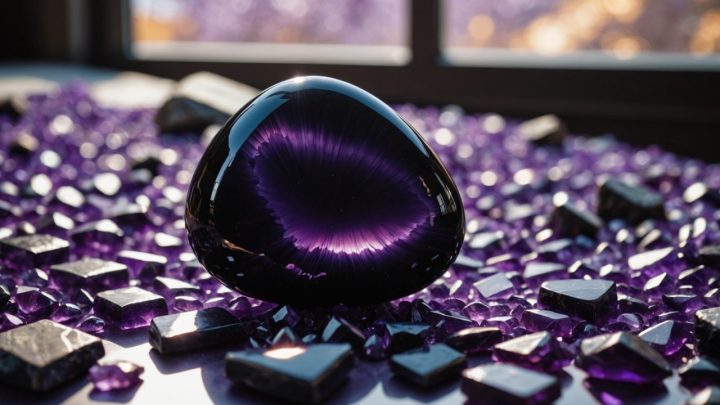 Pierre noire brillante sur fond clair