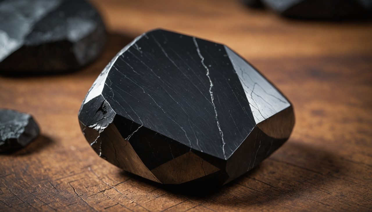 Cristaux de shungite et tourmaline noire brillants
Gros plan sur shungite et tourmaline noire scintillantes