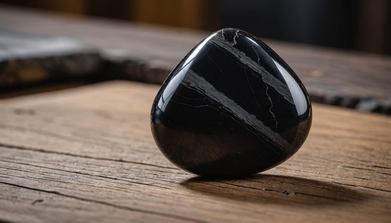Cristaux de shungite sur fond naturel apaisant 
Pierres de shungite entourées de verdure bienfaisante